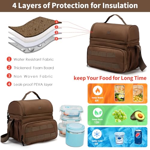 NOL Natural Organic Lifestyle Two Compartment Lunch Cooler Bag for Men, Men's Insulated Lunch Bag, Leakproof Double Decker...