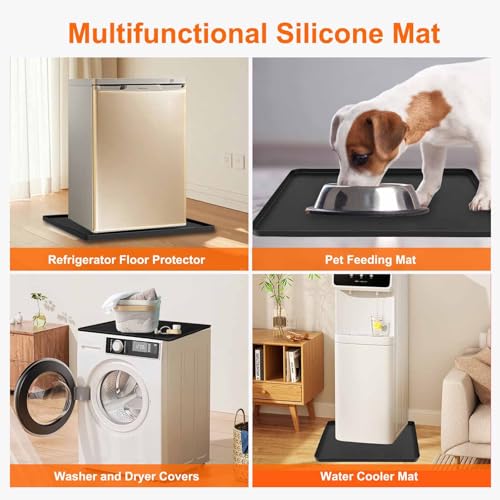 Water Cooler Mat, 24x16x0.8 Inch Non-Slip Thick Under Water Dispenser Silicone Mat With Raised Edges, Leak-Proof Air Condi...