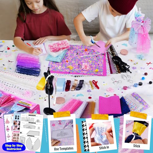 ONE TO FOUR 800+Pcs - Fashion Designer Kit for Girls with 6 Mannequins - Arts and Crafts Kit- Sewing Kit for Kid Ages 8-12...