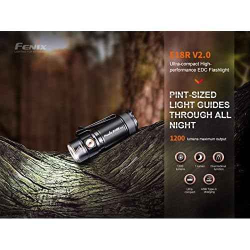 Fenix E18R V2 1200 Lumens EDC Rechargeable Flashlight with Edisonbright Holster Bundle