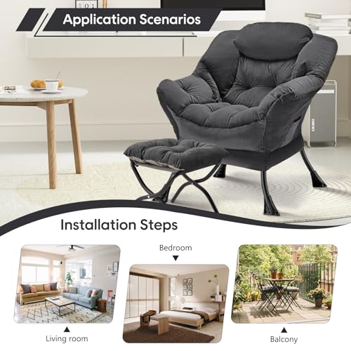 Congermom Lazy Chair with Folding Ottoman Modern Large Accent Chair,Contemporary Lounge Leisure Sofa Chair with Armrests U...