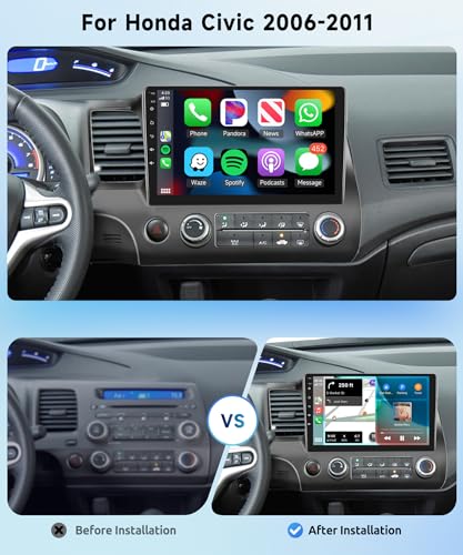 for Honda Civic 2006-2011 Wireless Carplay Android Car Stereo Support Wireless Android Auto with WiFi GPS Navigation AHD B...