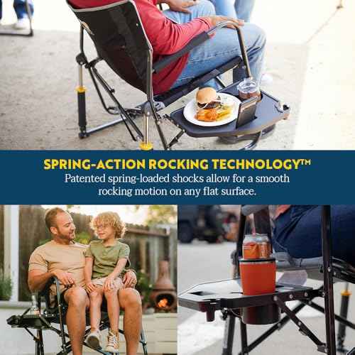 GCI Outdoor Freestyle Rocker XL with Side Table Camping Chair | Portable Folding Rocking Chair with Solid, Durable Armrests, Drink Holder & Comfortable Backrest ? Black