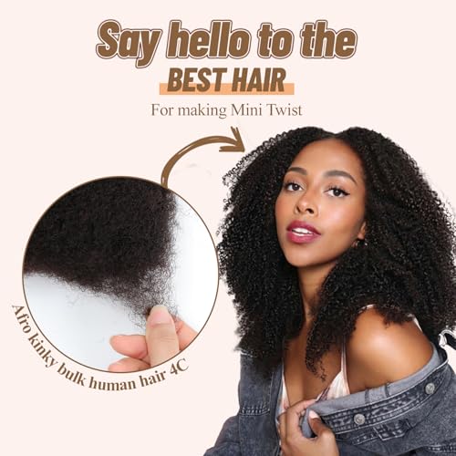 Afro Kinkys Bulk Human Hair for Draedlock Extensions Repair Locs Afro kinkyhair For Braiding Twist Braids Afro Human Hair (Natural Black, 18 Inch (Pack of 3))