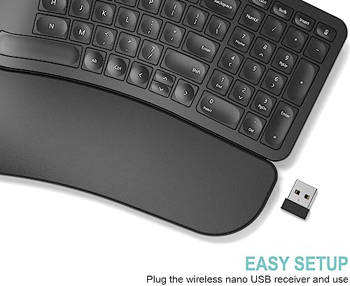 Arteck Split Ergonomic Keyboard with Cushioned Wrist and Palm Rest, 2.4G USB Wireless Comfortable Natural Ergonomic Split ...