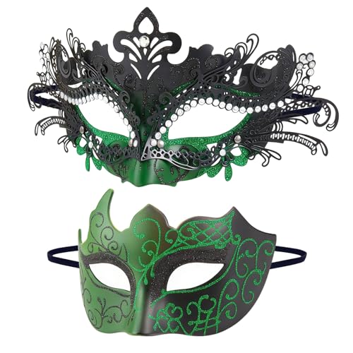 Dinwenddey Masquerade Mask for Couples Party Masks Set, Metal Filigree Shiny Rhinestone Venetian Mask for Ball Mardi Gras...