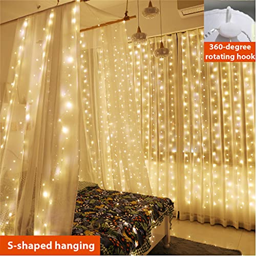 ZSJWL 300 LED Curtain Fairy Lights with Remote, 8 Modes 9.8 × 9.8 Ft Curtain String Light USB Plug in, Twinkle Silver Wire...