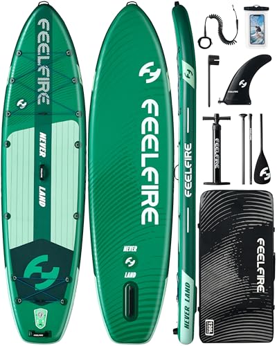 Feelfire11'x34” Extra Wide Inflatable Paddleboard, Stand-up Paddle Board for Adults, 420lb Capacity for Yoga/Fishing/Famil...