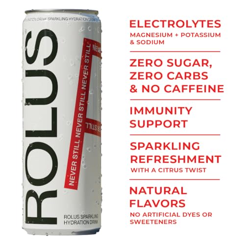 ROLUS Sparkling Electrolyte Hydration, 11.5 oz (12 pack), 345mg Electrolytes, No Sugar, No Caffeine, No Dyes