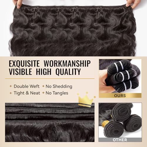 WEQUEEN Body Wave Bundles Human Hair 16A Brazilian Virgin Hair Bundles 14 16 18 Inch Thick Weave Natural Black