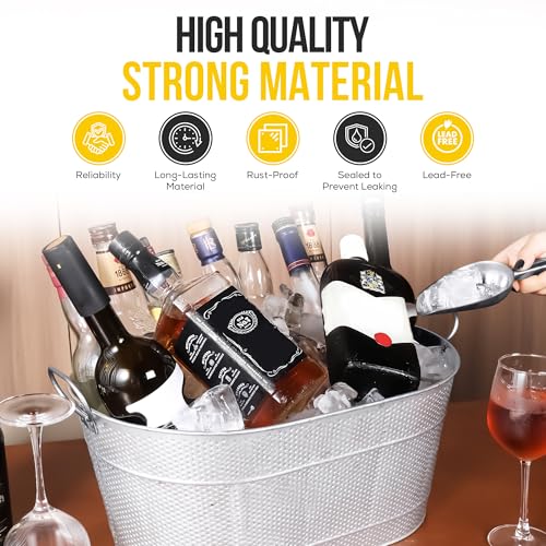 18” Stainless Steel Beverage Tub - 5 Gallon - Gold Handles & Shovel Included - Holds 30 Bottles & Stays Cold for Hours - U...