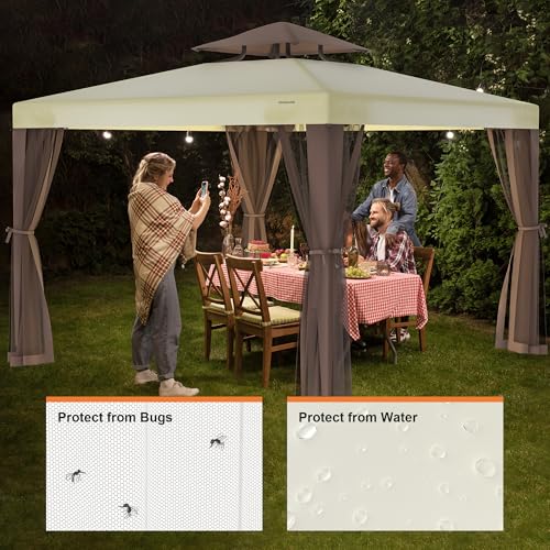 Patio Gazebo Tent Outdoor Canopy Shelter 10'x10' with Removable Netting,100 Square Feet of Shade for Garden, Backyard Deck...