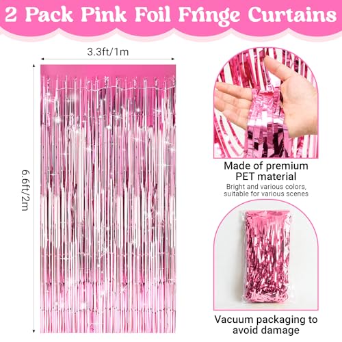 Bafeil Princess Birthday Party Decorations Supplies - Castle Door Porch Banner Backdrop and Pink Foil Fringe Curtains for ...