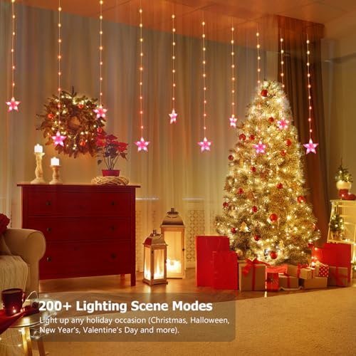 KepStars Star Curtain Lights, 10ft x 3.3ft RGB LED Color Changing String Fairy Lights Stars Curtain, Smart APP & IR Remot...