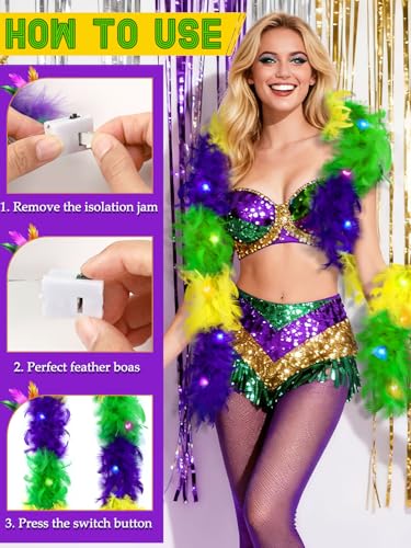BOARDFEB 6 Ft Light Up Feather Boa for Party Mardi Gras Halloween Costume Christmas Tree and Home Decoration