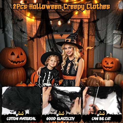 Winrayk Halloween Party Decorations for Kids Adult, Creepy Cloth Black, Photo Booth Prop, Scary Banner, Spider Bat Wall De...