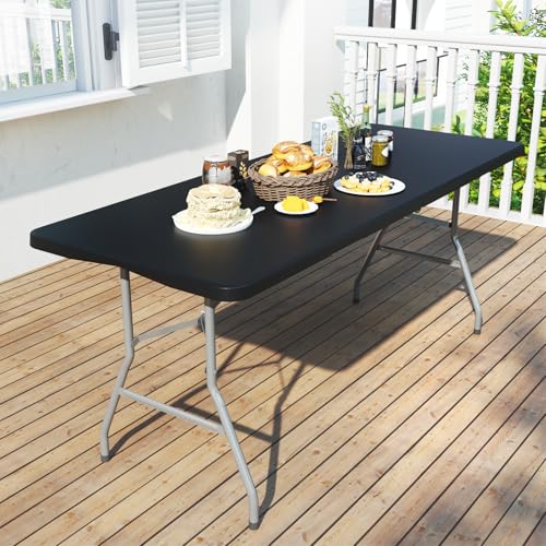 IWDOO Foldable Table 6ft, Plastic Folding Table, Portable Heavy Duty Dining Tables with Lock Function & Carrying Handle, O...