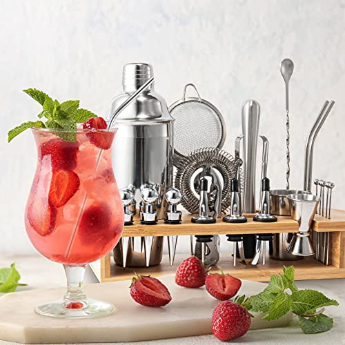 Semderm Cocktail Shaker Set Mixology Bartender Kit with Bamboo Stand | 26-Piece Cocktail Kit Bar Set with All Essential Ba...