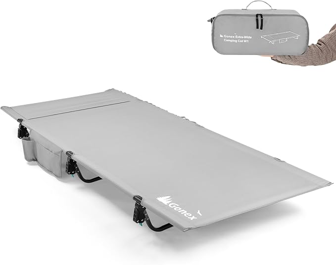 Gonex 31.5" Extra Wide Camping Cot with Premium Pillow Pocket Supports 350lbs, Portable Ultralight Folding Cot Bed for Adu...