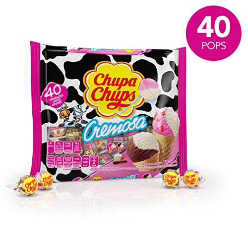 Chupa Chups Cremosa Lollipop Assortment, 2 Ice Cream Flavors, Individually Wrapped Candy for Kids, 16.9 OZ Bag (40 Suckers) (Pack of 2)