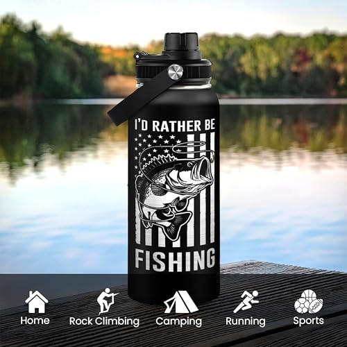 Fishing Water Bottle - 32oz Stainless Steel Insulated Bottles with lid - Deer Fishing Gifts for Fisherman Papa Dad Husband...