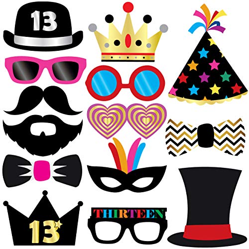 13th Birthday Photo Booth Party Props - 40 Pieces - Funny Official Teenager Birthday Party Supplies, Decorations and Favors