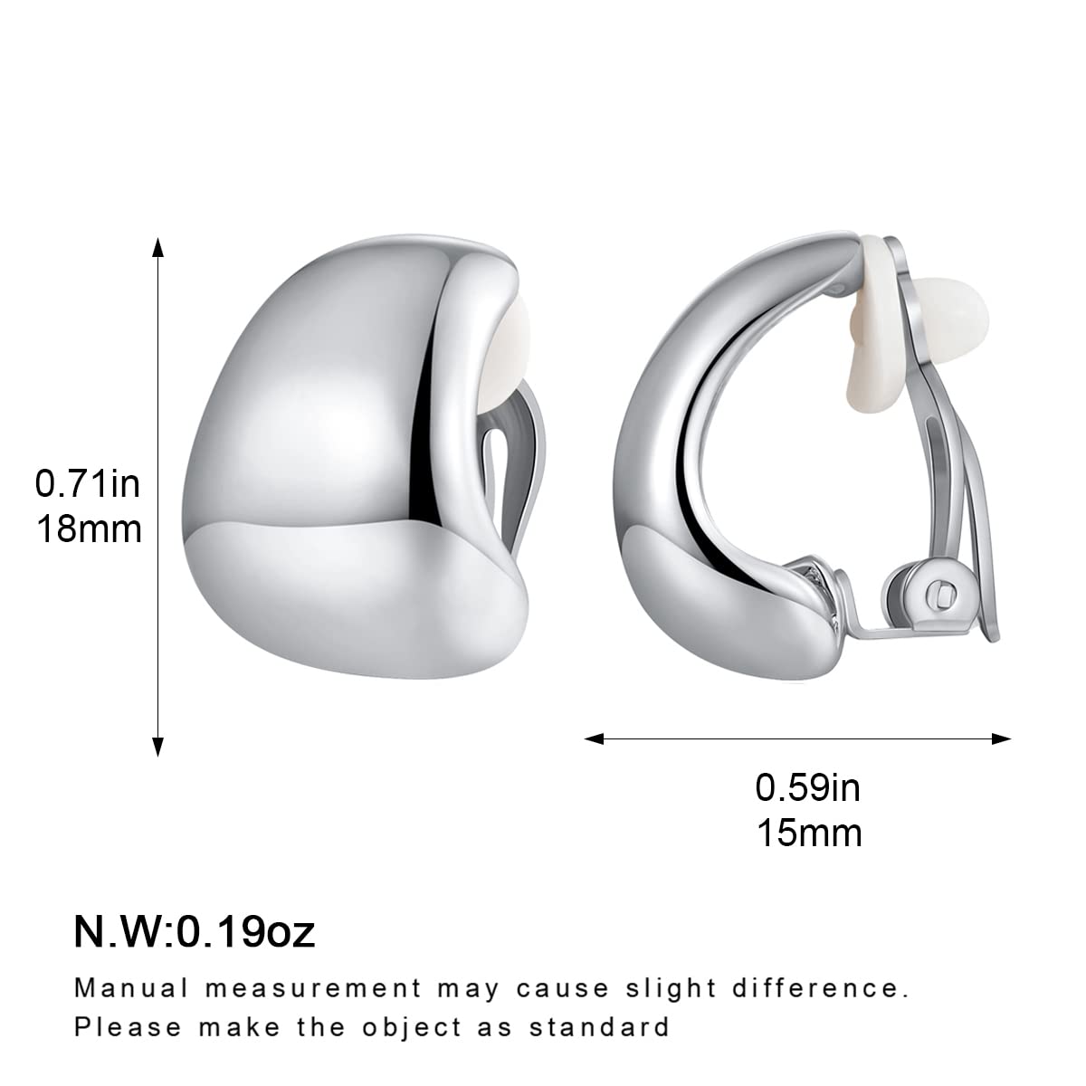 MUYAN Silver Dainty Wide Half Hoop Clip On Earrings for Women Small Chunky Thick Hoop Earrings Lightweight Jewelry