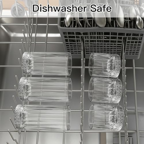 Ruckae Drinking Glasses Set of 8,15 oz and 7 oz Kitchen Water Glass Cups Set,Clear Ribbed Glassware Dishwasher Safe,Mixed ...