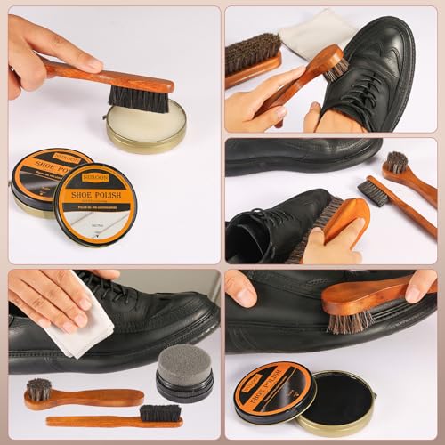 13Pcs Shoe Care Kit for Men & Women,3 Horsehair Shoe Polish Brush,Black Brown Neutral Mink Oil for Shoes,Care for Leather ...