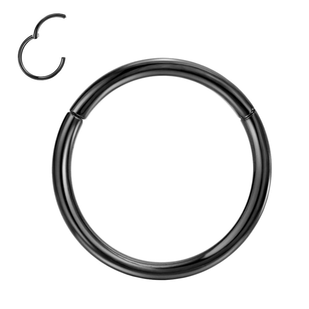 FANSING Titanium Nose Rings Black 16g Nose Hoop 16mm 16 Gauge Piercing Hoop for Cartilage Helix Septum Jewelry