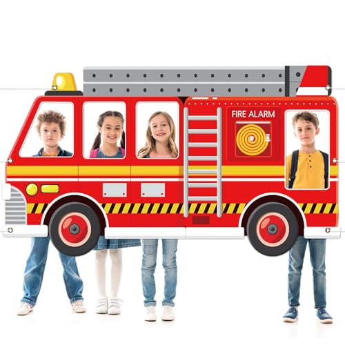 Firetruck Party Decorations Firefighter Photo Booth Props Firetruck Birthday Backdrop Selfie Frame Party Decor 66 x 35 Inc...
