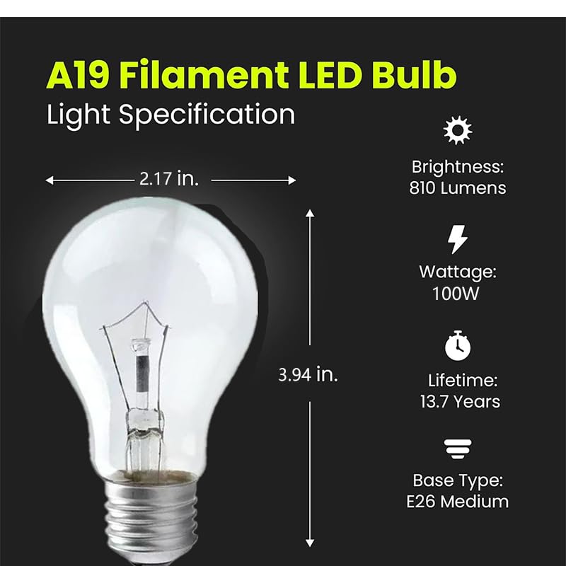 Hrsovii A19 Clear Incandescent Rough Service Light Bulb, 100 Watt Incandescent Light Bulbs, A19 100 WATT Bulbs ，100 Watt, 2700K Soft White, E26 Medium Base, 110-130V (2 Pack)