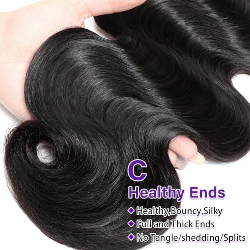 Body Wave Bundles Human Hair 16 18 20 Inch 3 Bundles Human Hair 300g 100% Unprocessed Brazilian Virgin Raw Hair Extensions Natural Black Weave Real Human Hair Bundles for Women