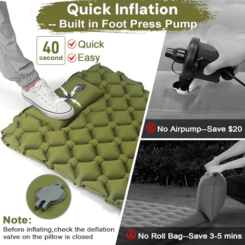 VALEHOWL 1.8 Pounds Ultralight Inflatable Camping Sleeping Pad, Portable Outdoor Air Mattress, Compact Backpacking Sleepin...