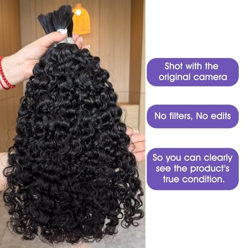 Lemoda Boho Human Braiding Hair Burmese Curly Bulk Human Hair Extensions For Bohemian Knotless Braids No Weft 26Inch 1Bundle/Lot 100g/1Bundle 1B Natural Black Salon-Quality