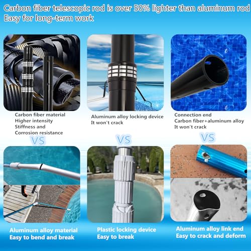 Bwrfoih Swimming Pool Pole Carbon Fiber，Pool Skimmer Pole Telescopic Swimming，Pool Cleaning Pole, Advanced Adjustable Tele...