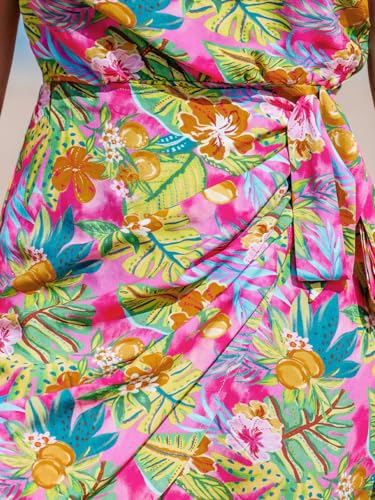 CUPSHE Women's One Shoulder Leaf Print Self-tie Short Dress Sleeveless Tiered Hem Formal Dress Casual Mini Dress
