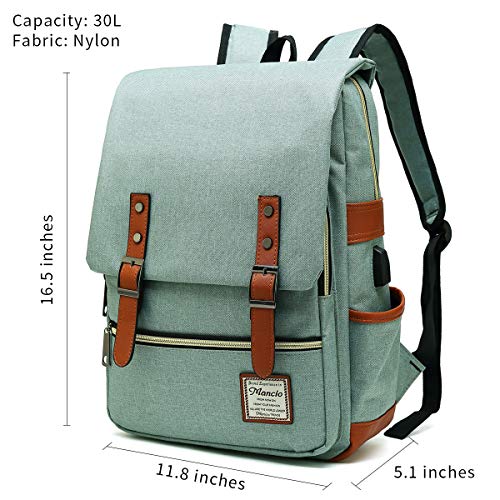 Mancio Vintage Laptop Backpack with USB Charging Port, Slim Tear Resistant Business Backpack for Travelling, College, Casu...