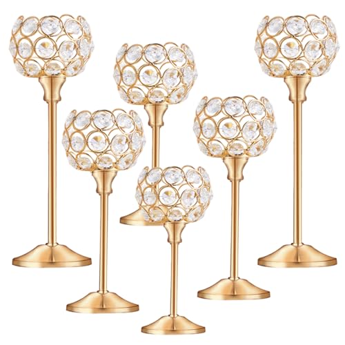 Crystal Metal Tealight Candlestick, Bling Bowl Candelabras, Tall Crystal Candle Holders Elegant Candle Centerpiece for Din...