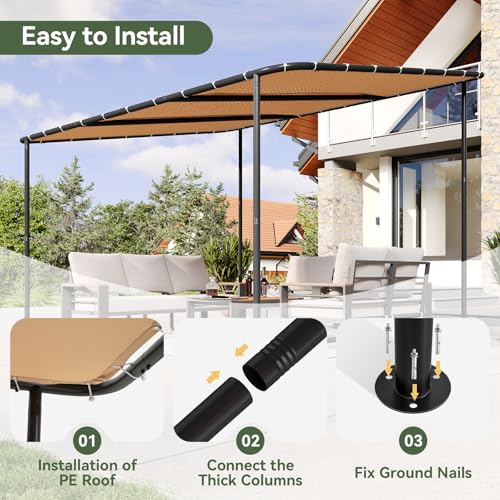 Aoxun 10x12 Lean to Gazebo Outdoor Pergola with Water Resistant & UV-Resistant, Wall-Mounted Canopy Sloped Roof Awning for...