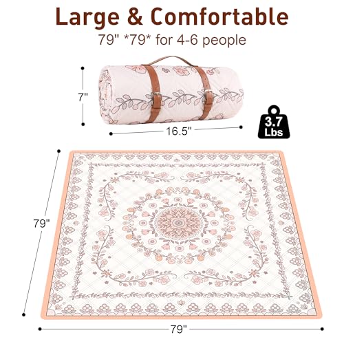 aoole Boho Picnic Mat, 79" x 79" Extra Large Outdoor Picnic Blanket, Washable Foldable Portable Blanket for Beach/Camping/...