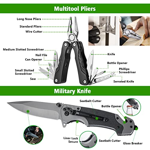 ZENHOSIT Multifunctional Folding Tactical Shovel Hatchet Combo - With Axe, Flashlight, Extension Handles - For Camping, Cy...