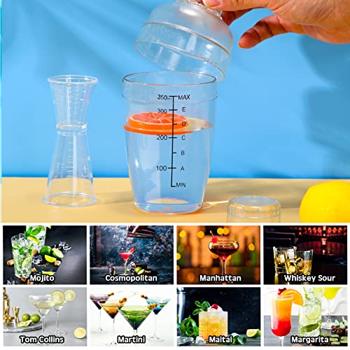 7 Pcs Plastic Cocktail Shaker Set Drink Mixer with Mark Clear Drink Cocktail Shaker and Measuring Jigger Set Ounce Cup Cle...