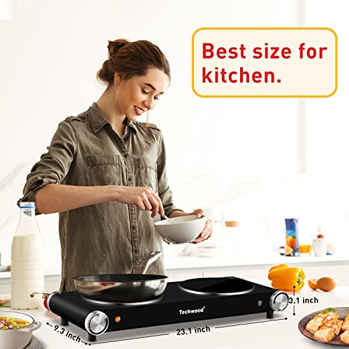 Hot Plate, Techwood 1800W Dual Electric Stove, Countertop Stove Double Burner for Cooking, Infrared Ceramic Hot Plates Dou...