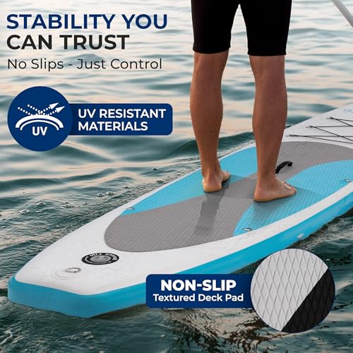 SereneLife Inflatable Stand Up Paddle Board with Premium SUP Accessories – Wide Stable Design with Non-Slip EVA Deck Pad f...