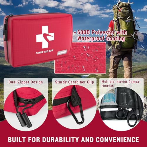 Compact First Aid Kit 300 PCS – Small Waterproof Emergency Medical Kit for Home, Car, Travel, Camping, Hiking, Truck, Offi...