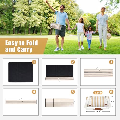 G GOOD GAIN Waterproof Picnic Blanket, 79"x79" Extra Large Beach Mat for 6 to 8 Adults, Machine Washable Outdoor Blanket f...