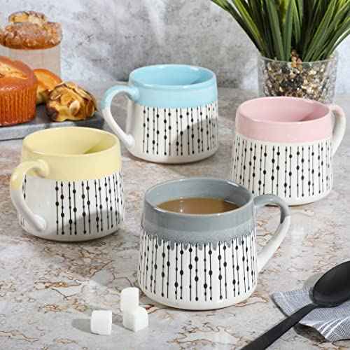 Gibson Home Morning Mist 15 OZ 4 Pack Belly Shaped Stoneware Mugs