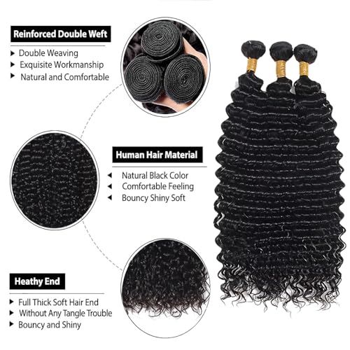 Deep Curly Bundles Human Hair 24 26 28 Inch Deep Wavy Bundles Human Hair 10A Grade Unprocessed Brazilian Virgin Extensions