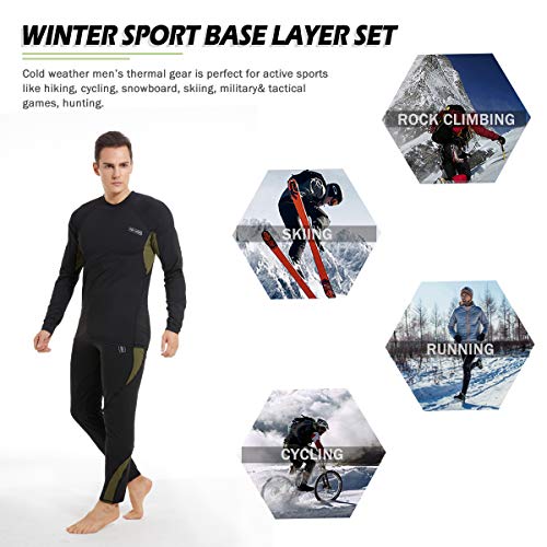 Men’s Thermal Underwear Set, Winter Fleece Lined Sport Long Johns Base Layer Quick Drying Thermo for Hunting Skiing